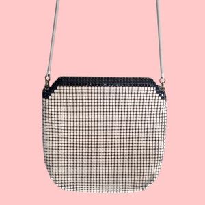 Vintage White and Blue Mesh Beaded Crossbody Purse